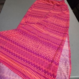 Neon pink maxi skirt with side slits